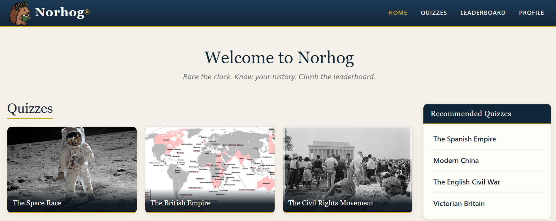 norhog.com — the history trivia site live in production